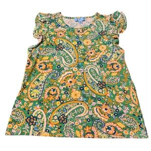 Cece Womens Size Medium Paisley Multicolor Stretch Floral Flutter Blouse